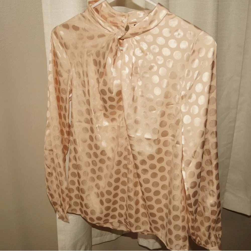 Ann Taylor Champagne Satin Polka Dot Blouse XXS